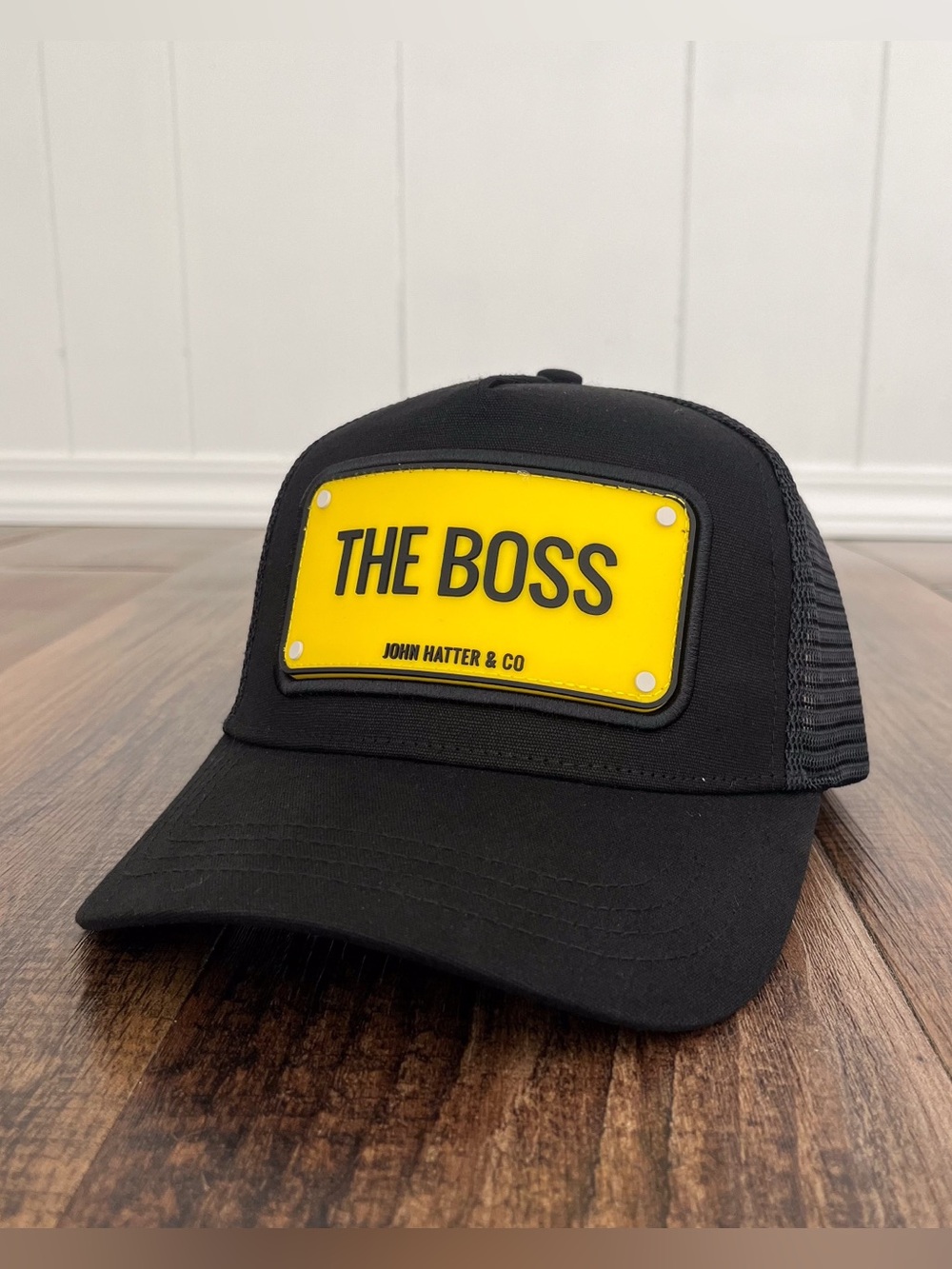John Hatter The Boss Trucker Hat Cap Rubber Edition Snapback Black Yellow OS